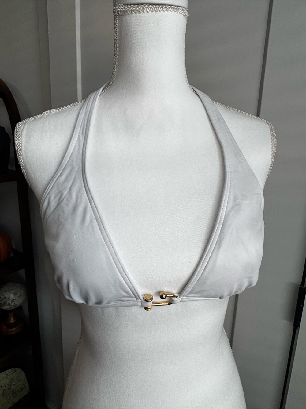 BCBGMaxAzria White Halter Bandeau Top with Gold Accent